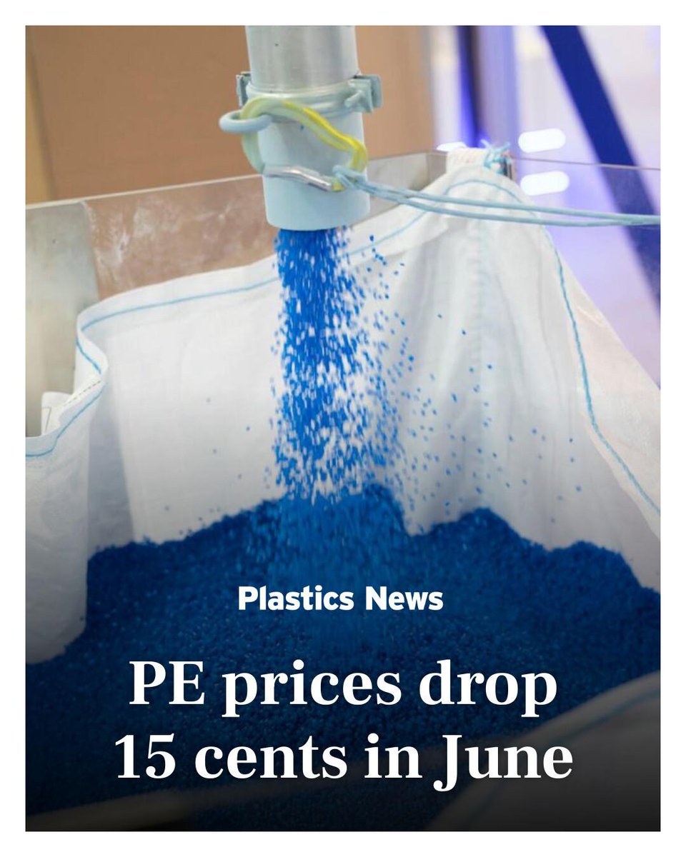 plasticsnews's tweet photo. North American PE resin prices dropped 15 cents per pound in June after inventories swelled and demand weakened. https://t.co/f8JbcPRnwf https://t.co/HhemHoqVvI