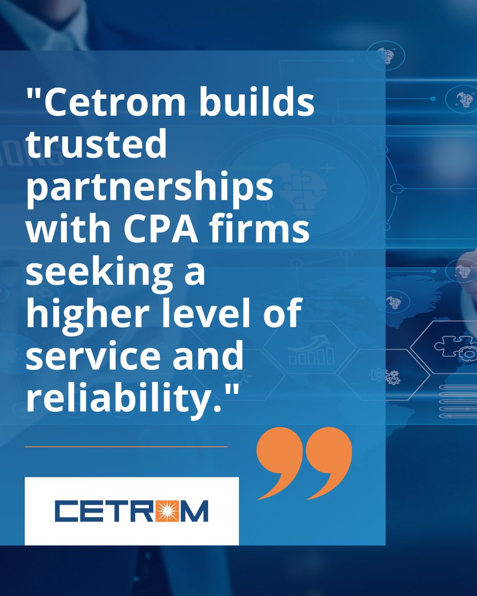 Cetrom's tweet photo. Technology matters, but so does having a partner who responds quickly, understands your environment, and stays invested in your success.
https://t.co/DwPuV7Ol8m
#CPAFirm #TrustedPartner #CloudHosting #ManagedIT #AccountingTechnology #CETROM https://t.co/yOb4gbzVTk