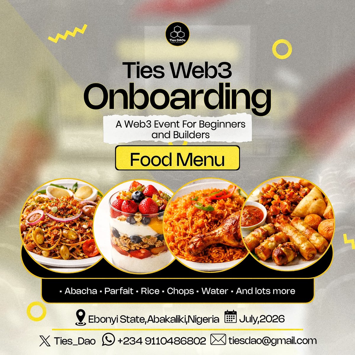 Hey_uche's tweet photo. Web3 shouldn't be a closed door. @ties_dao is opening one in Ebonyi State.
Ties Web3 Onboarding  real education, real access for beginners &amp; builders.
📅 25th July 2026
📍 Abakaliki, Ebonyi State
🎟 ₦3K Reg | ₦8K VIP
🎁 Giveaways galore
Learn. Connect. Build.
#tiesevent2026 https://t.co/jIPztYkkcd