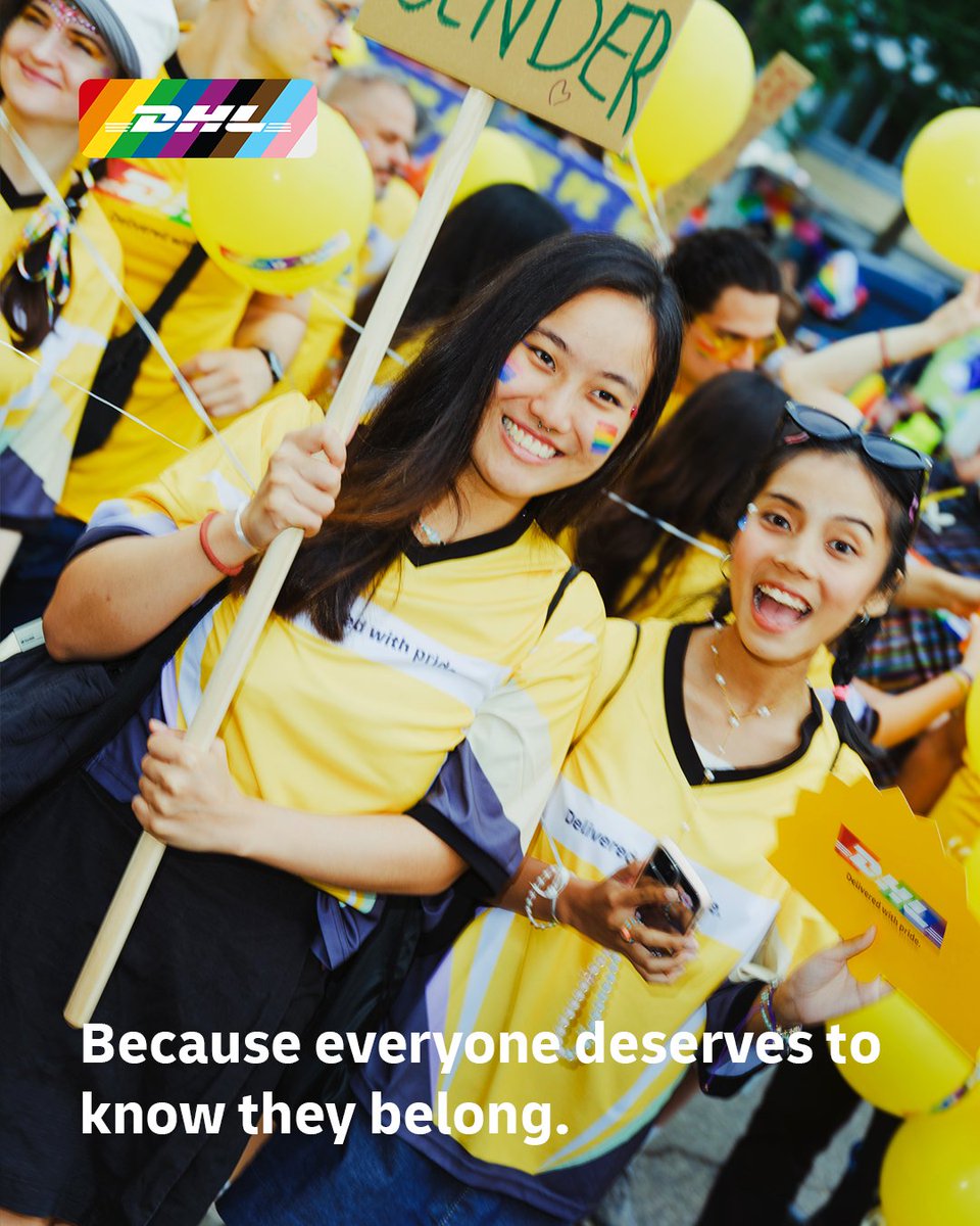 dhl_forwarding's tweet photo. It’s all yellow and rainbows! 💛🌈
 
In celebration of Pride, DHL is celebrating inclusion with parades and vibrant moments that bring us together. At DHL Global Forwarding, we’re proud to foster a workplace where everyone can truly be themselves and feel they belong 💗 https://t.co/8LXSLsNonB