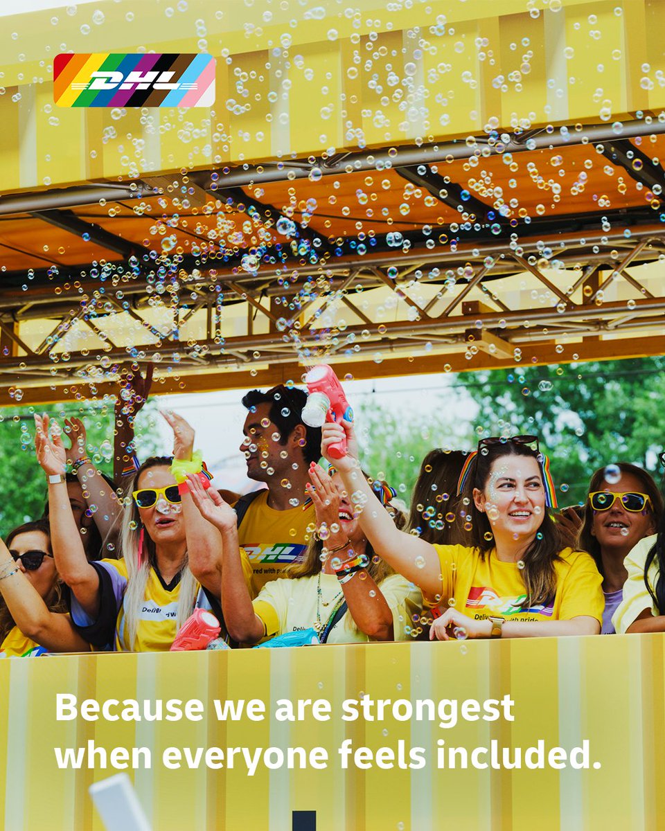 dhl_forwarding's tweet photo. It’s all yellow and rainbows! 💛🌈
 
In celebration of Pride, DHL is celebrating inclusion with parades and vibrant moments that bring us together. At DHL Global Forwarding, we’re proud to foster a workplace where everyone can truly be themselves and feel they belong 💗 https://t.co/8LXSLsNonB