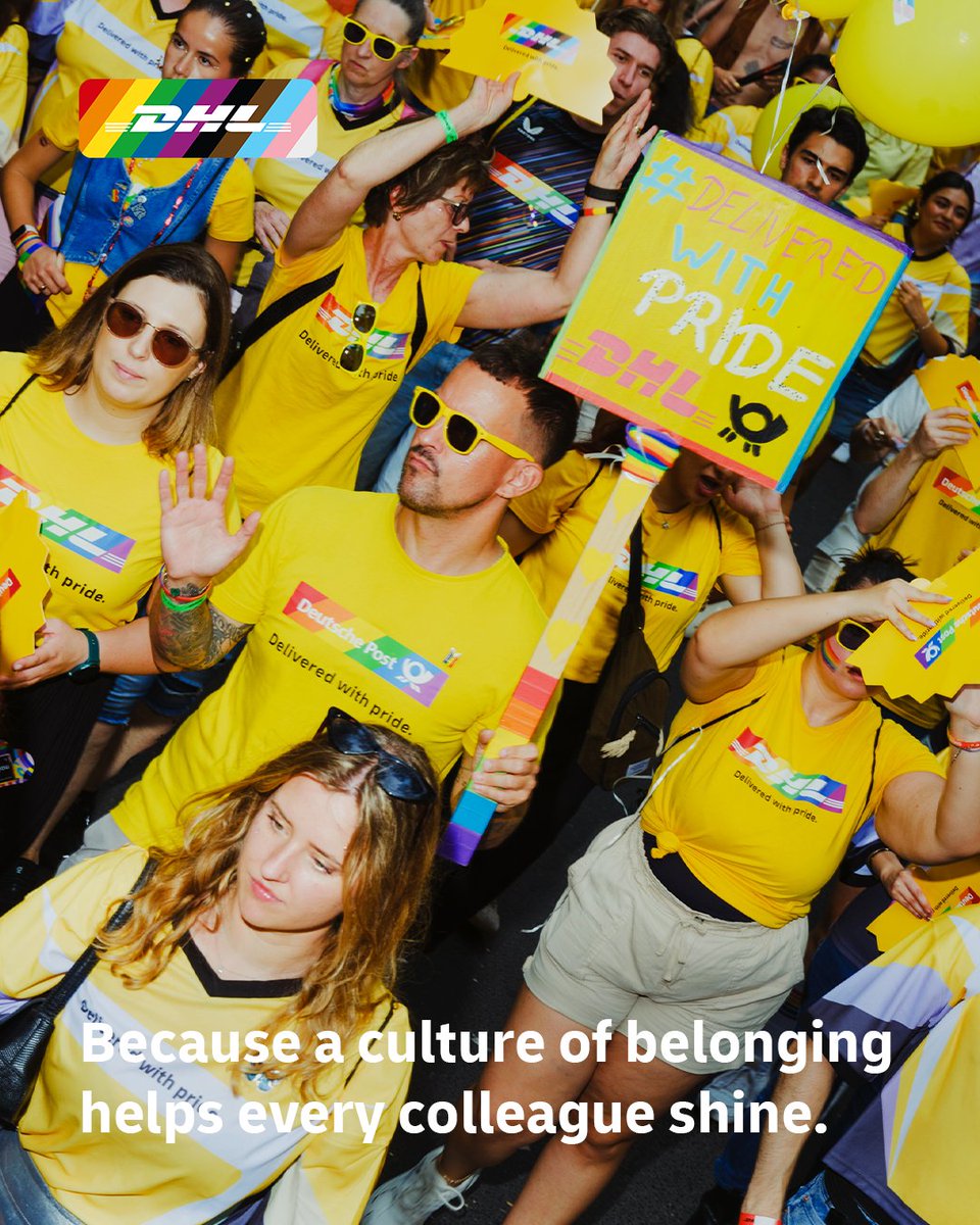 dhl_forwarding's tweet photo. It’s all yellow and rainbows! 💛🌈
 
In celebration of Pride, DHL is celebrating inclusion with parades and vibrant moments that bring us together. At DHL Global Forwarding, we’re proud to foster a workplace where everyone can truly be themselves and feel they belong 💗 https://t.co/8LXSLsNonB