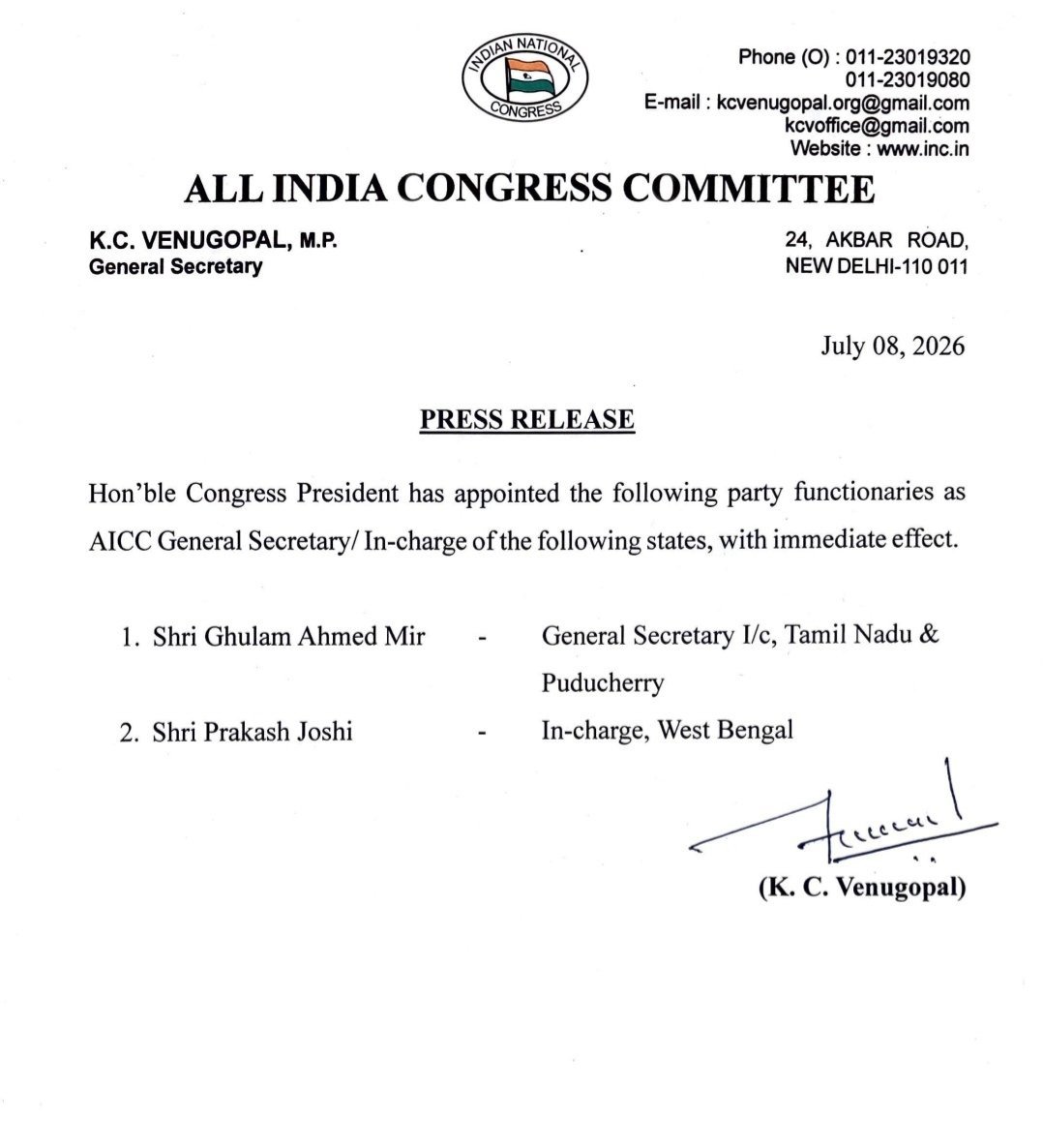 hasib_anwer's tweet photo. Congratulation GA Mir sb for being appointed as GS I/C Tamilnadu PCC and Puducherry.
Congratulation Bhai Prakash Joshi ji for being appointed as Incharge of W Bengal PCC.@kharge @RahulGandhi @priyankagandhi @kcvenugopalmp @GAMIR_INC https://t.co/K3HutHYQoX
