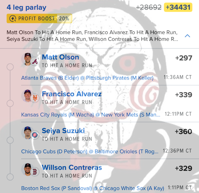 Jigsawbets's tweet photo. 7/9 HR Parlays https://t.co/h4rO6a8txy