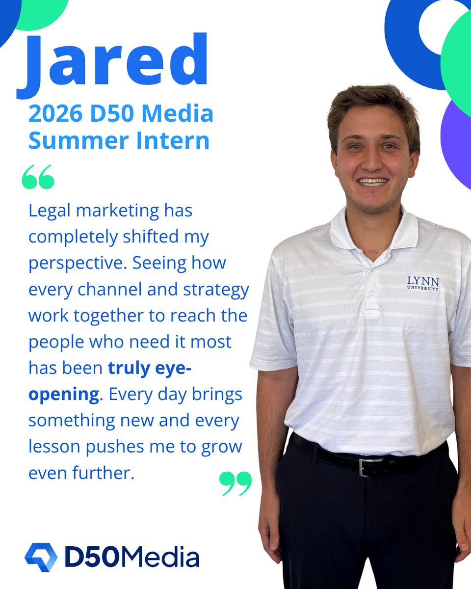 d50media's tweet photo. INTERN SPOTLIGHT💡

Meet Jared!

Watching Jared apply what he's learned in the classroom to real-world projects has been exciting.

Every day brings a new opportunity to build confidence, gain experience, and form connections. We're looking forward to what's next! https://t.co/LMRoyJmU3r