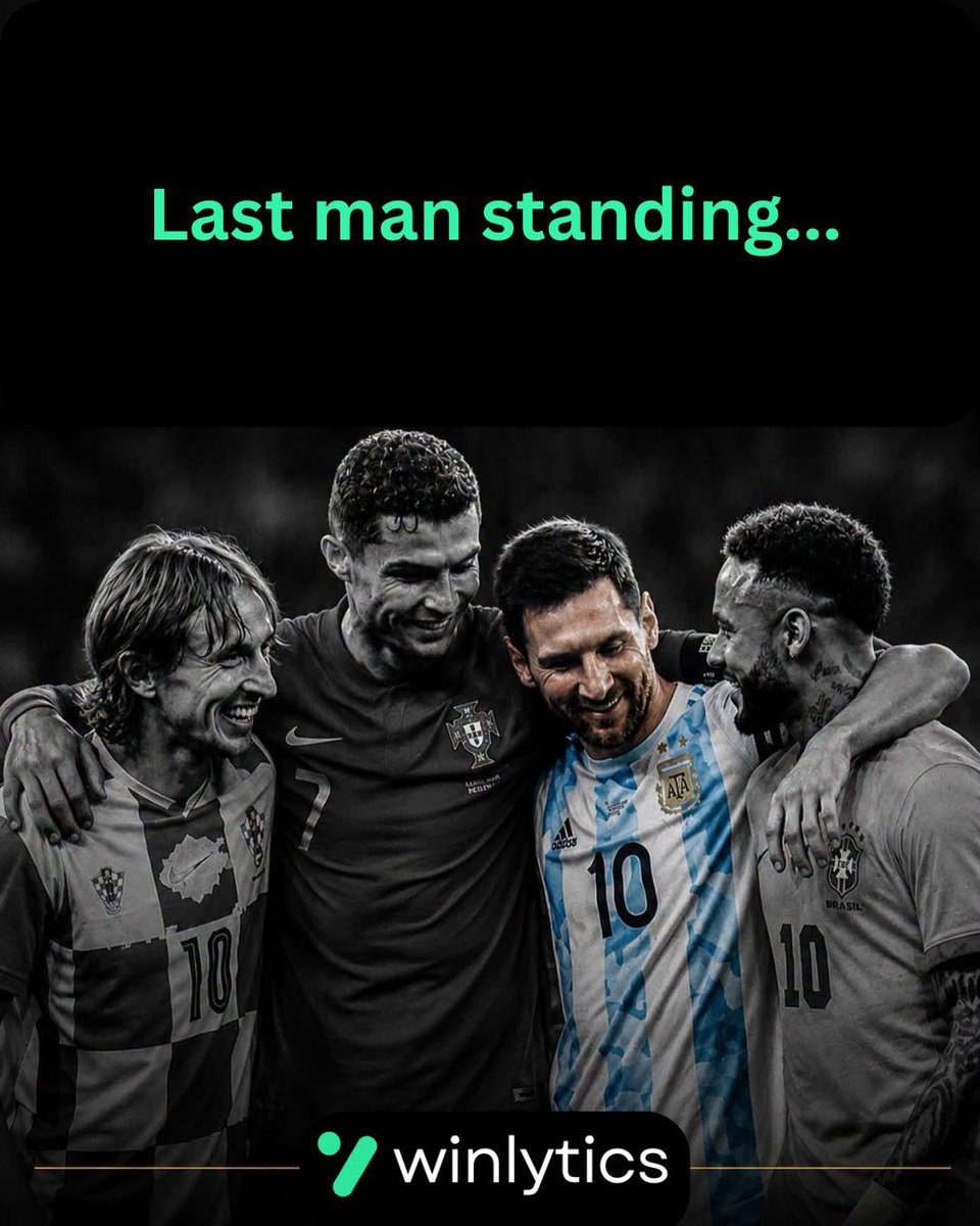 WinlyticsAI's tweet photo. Last man standing.

Modrić is out. Ronaldo is out. Neymar is out. Three of the faces that defined a generation have gone home.

Only Messi is still here — into the quarter-finals, one of eight teams left. Of course it is him.

https://t.co/A7LMKuBaMk
#Winlytics #WorldCup2026 https://t.co/VaR3VGrpZW