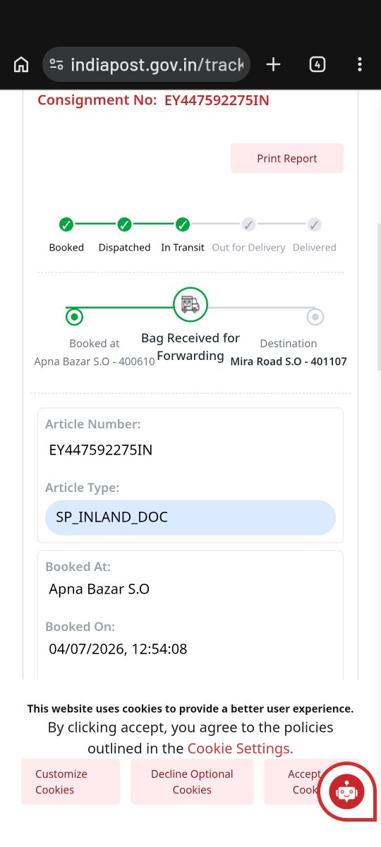 mknd_joshi's tweet photo. @IndiaPostOffice 

I have booked Speed post EY447592275IN
on 4th July 26 at Thane Post office, it is now more than 5 working days, still it is not delivered in the same district 
When I visited post office where I booked they don't have any solution for the delayed service https://t.co/c2WO64Leke