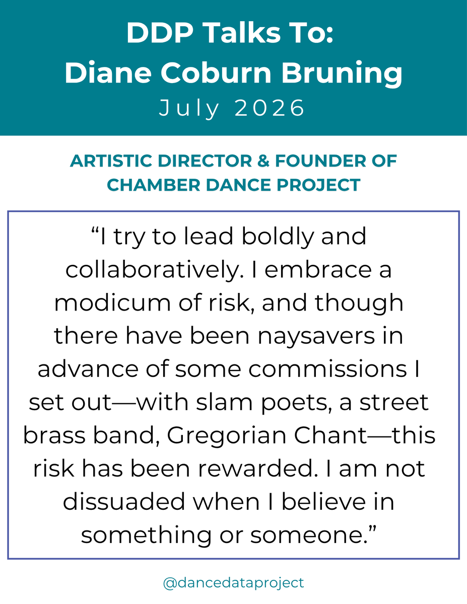 dancedatap's tweet photo. As she concludes more than two decades leading the Chamber Dance Project, Founder and Artistic Director Diane Coburn Bruning reflects on the leadership philosophy that has shaped the company's artistic direction.

Read the full DDP Talks To interview on our website. https://t.co/IybnoStuhW