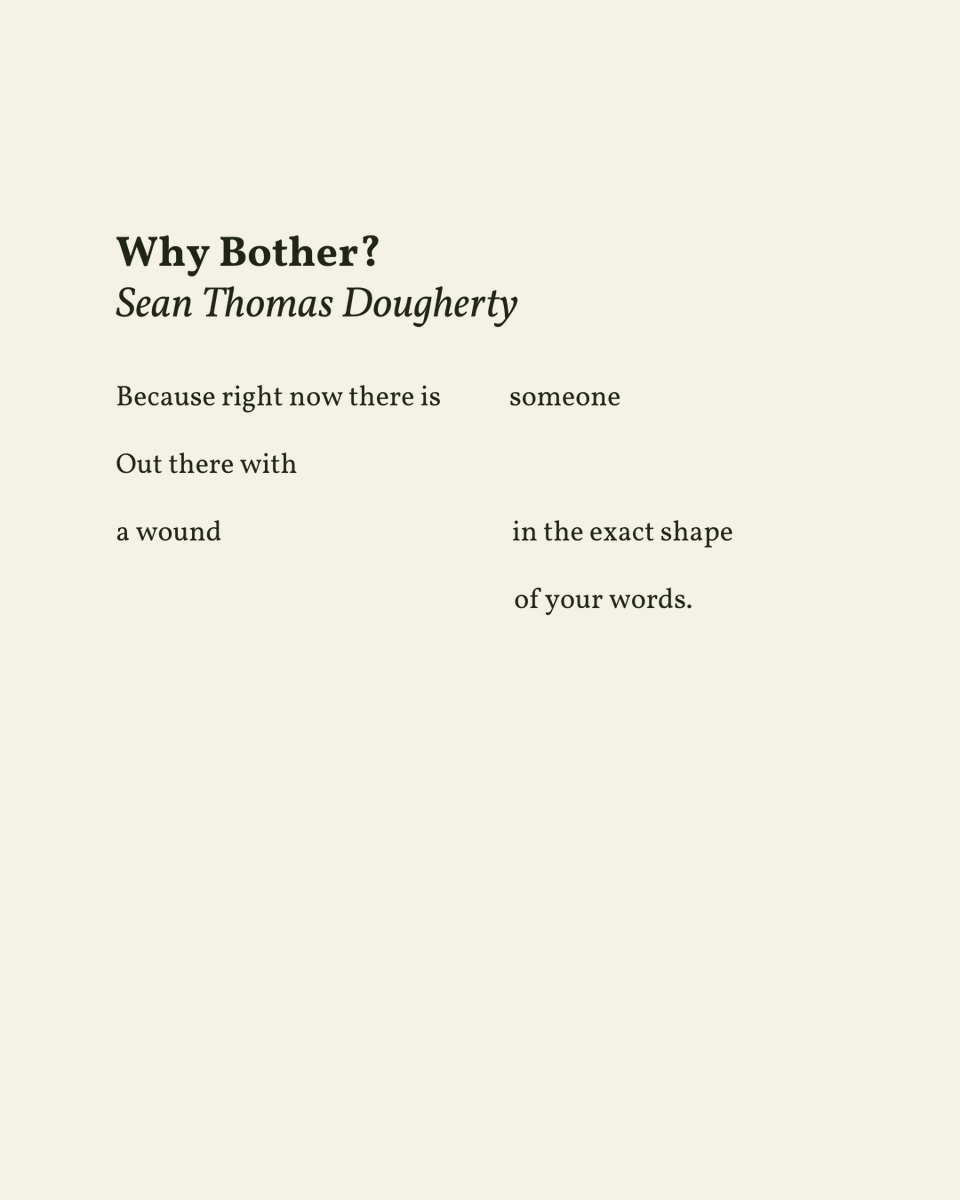 readalittlepoem's tweet photo. “a wound in the exact shape / of your words.”

— Sean Thomas Dougherty

.
.
.

This poem appeared in The Second O of Sorrow by Sean Thomas Dougherty, published by BOA Editions Ltd., 2018. Shared here with deep gratitude. https://t.co/ZhcNQURFnn