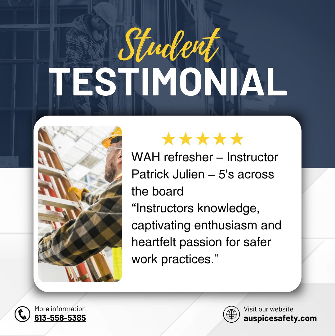 AuspiceSafety's tweet photo. #TestimonialThursday
Ask us about our WAH refresher course by contacting us at healthandsafety@auspicesafety.com https://t.co/0Sro17EymO