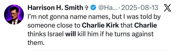ImBreckWorsham's tweet photo. Israel assassinated Charlie Kirk. https://t.co/Z6gUypGL4Z