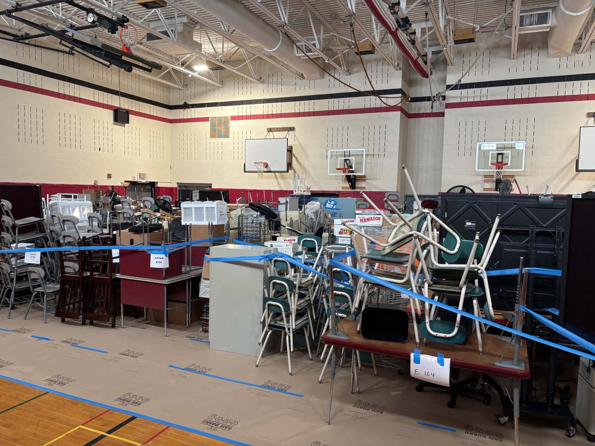 WilliamStreet14's tweet photo. Week 2 - Summer Updates (continued):   Here's a look at the current state of our D1 &amp; D2 Commons, along with our Old Gym. Storage space is definitely at a premium right now as construction continues! All of these items will eventually be relocated to the new E Commons. https://t.co/F3efs64vnI