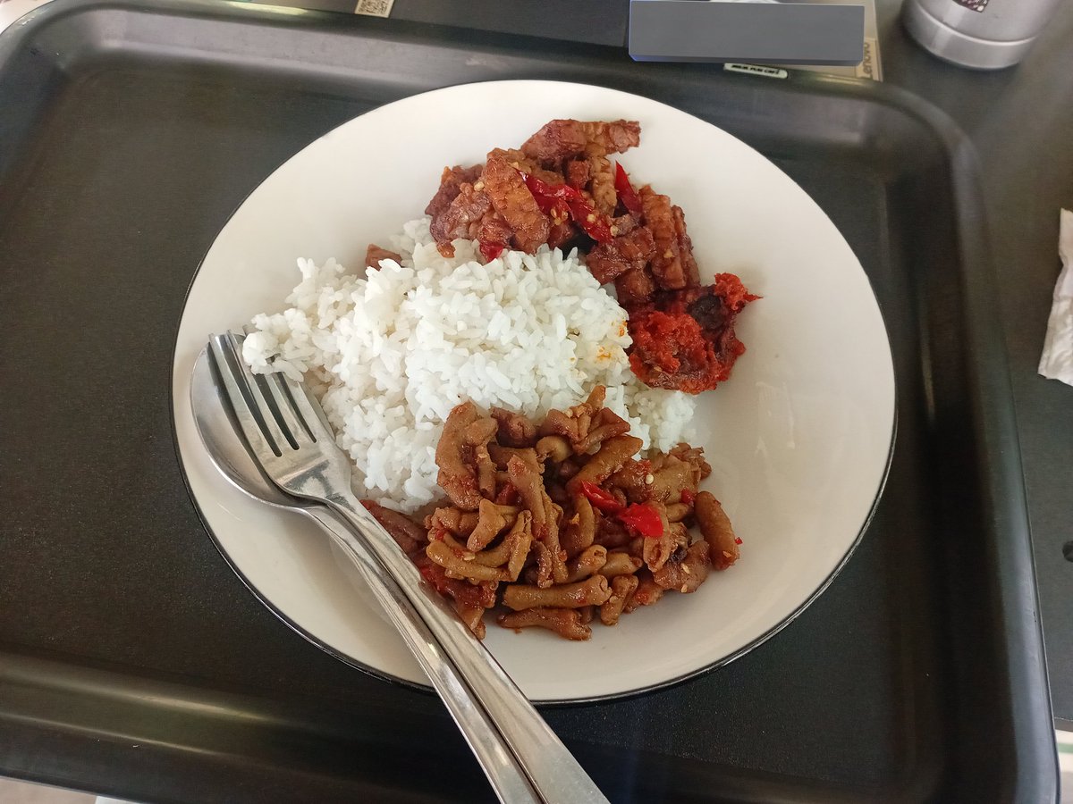 CumaAzam's tweet photo. Menu makan siang tadi: tempe, usus, paru balado. Bestttttttt https://t.co/GbaMHCiDdO