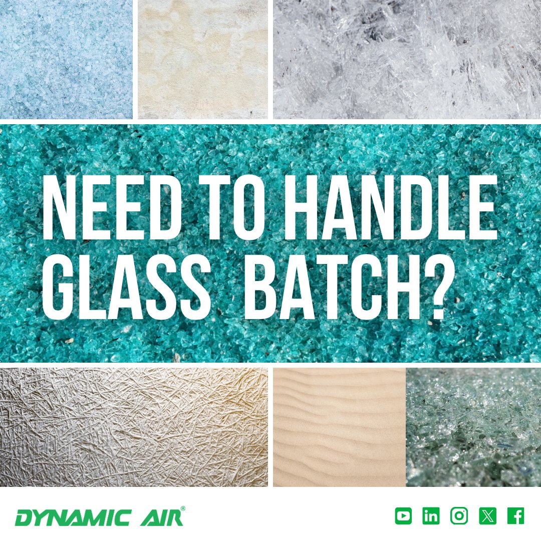 DynamicAirUSA's tweet photo. Whether it's container glass, plate glass, or fiberglass, we have you covered. We specialize in raw material handling of #GlassBatch without worries about segregation of the blended batch or system abrasion. Contact Dynamic Air today for your process needs. https://t.co/4QZJc9TZaF