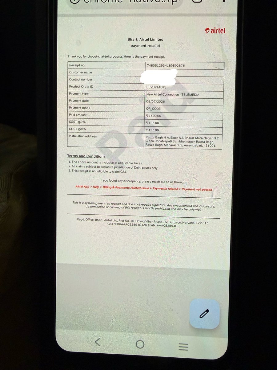 ChaudharyAzam88's tweet photo. औरंगाबाद (छत्रपति संभाजीनगर) में @airtelindia और @Airtel_Presence की बेहद खराब सर्विस!

कनेक्शन बुक होने और पेमेंट होने तक 100 कॉल, लेकिन पेमेंट के बाद, न इंस्टॉलेशन, न कोई अपडेट और न कोई फोन उठा रहा है।

2 दिन से इंतज़ार कर रहा हूं। क्या यही है Airtel की कस्टमर सर्विस? https://t.co/tXVFLsm2RA
