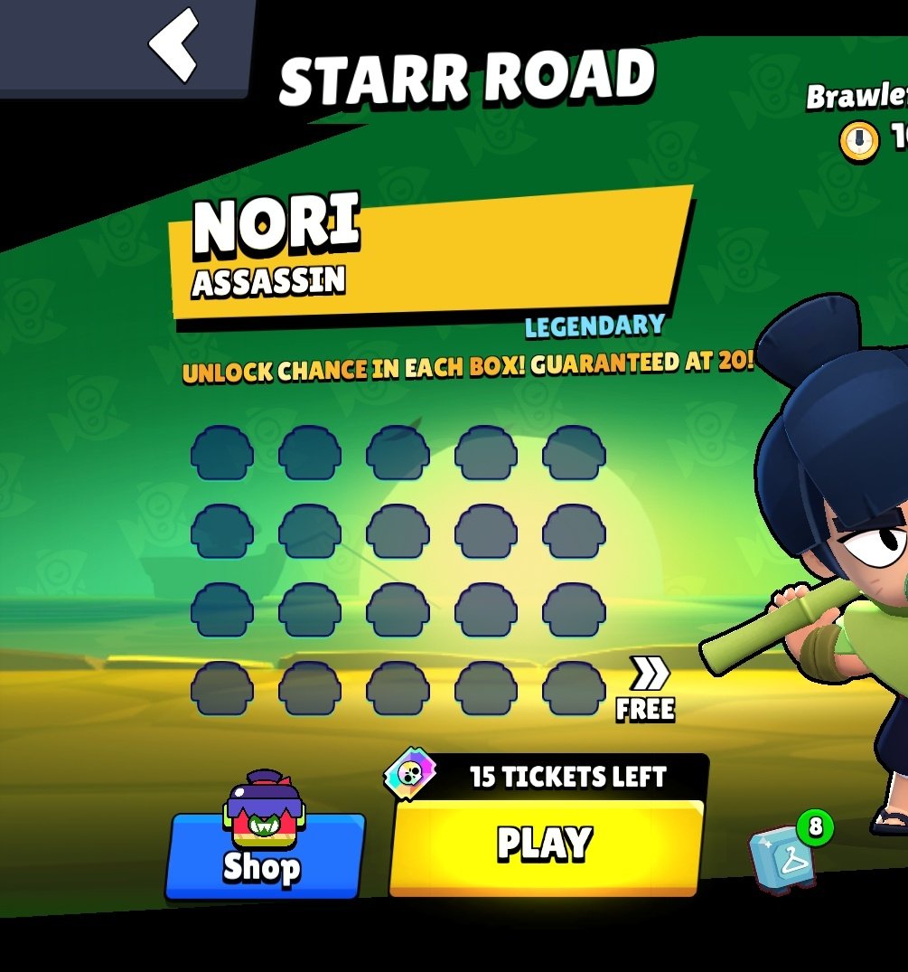 Ratswalker92111's tweet photo. What's up with the Nori Challenge ? 
15 tickets day one = 7 Boxes
10 day event = 10 Boxes
+1 Free box (QR code)

18 Boxes total ? He's garanteed at 20 !

You need to AT LEAST buy 4 tickets / 2 boxes to get him.

@BrawlStars what happened to "You can get it if you play well" ?! https://t.co/WwNua3X8Qf