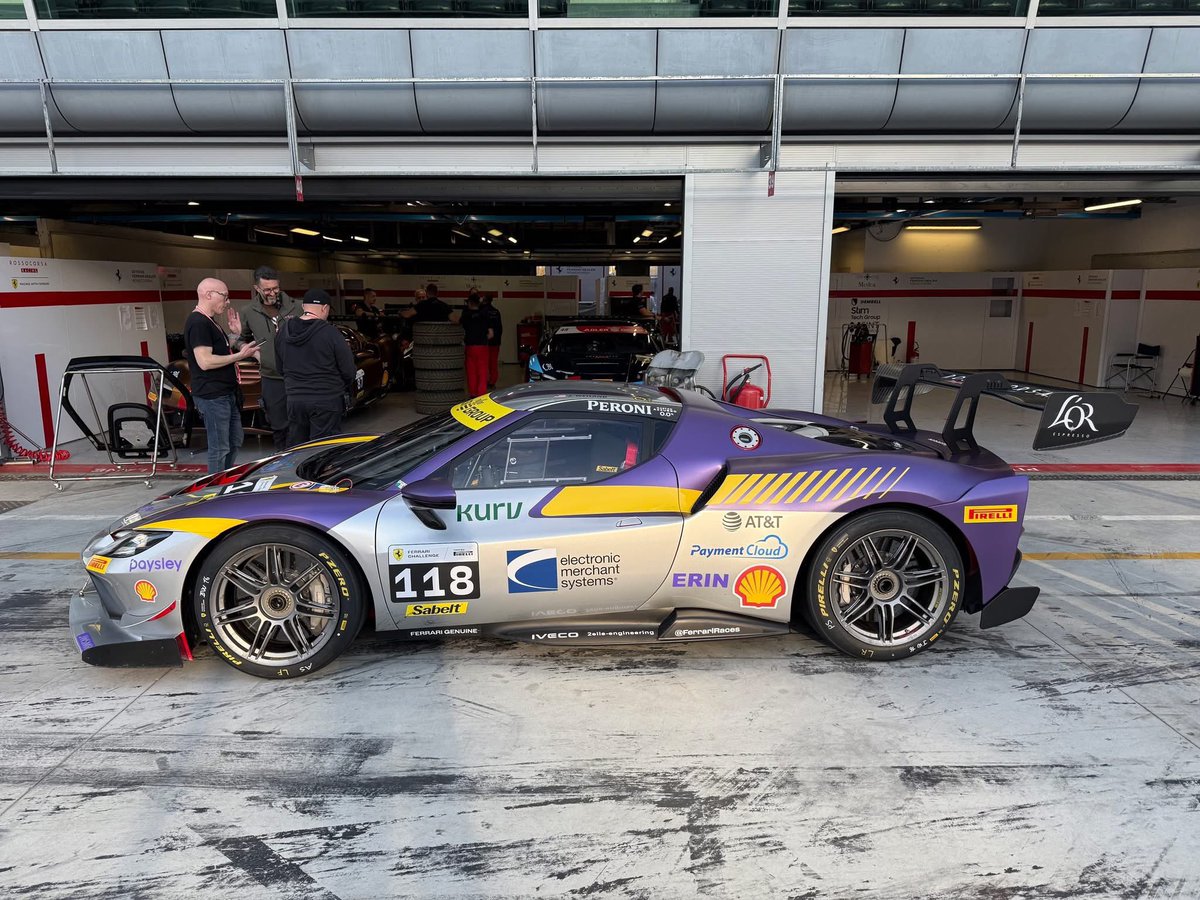 emsRaceTeam's tweet photo. Pulling out of the garage with ERIN the @kurvpayments Ferrari 296 Challenge.  🏁 📸 https://t.co/OkAAI5cbeQ