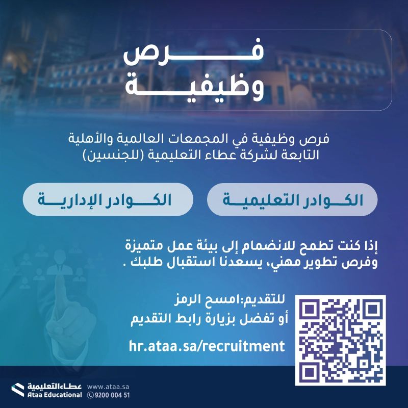 tawzefak's tweet photo. 🔴| عاجل - شركة #عطاء_التعليمية تعلن عن فتح باب التقديم للكوادر الإدارية و التعليمية فى المدارس الاهلية و العالمية - للرجال و النساء 

⭐️الوظائف الإدارية 
⭐️الوظائف التعليمية

التفاصيل https://t.co/T7427DRdxk

#وظائف_نسائية https://t.co/EYCyZOoBeW