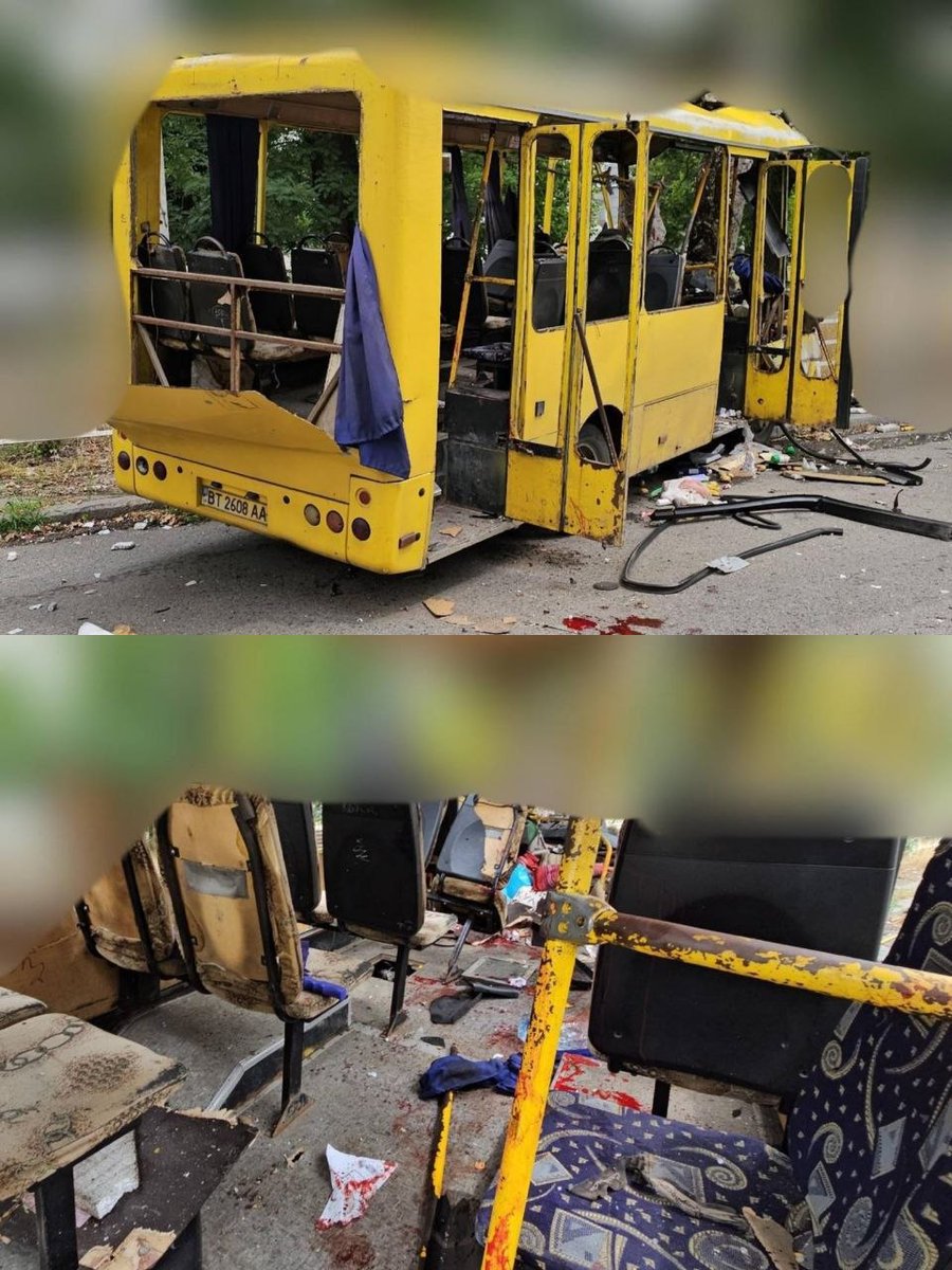 Gerashchenko_en's tweet photo. Russia continues to hunt and kill civilians in Ukraine.

Russians attacked a bus in Kherson with a drone. At least eight people were injured.

Earlier today, a Russian drone struck a civilian car, killing two people. https://t.co/BX6fHjd4wM