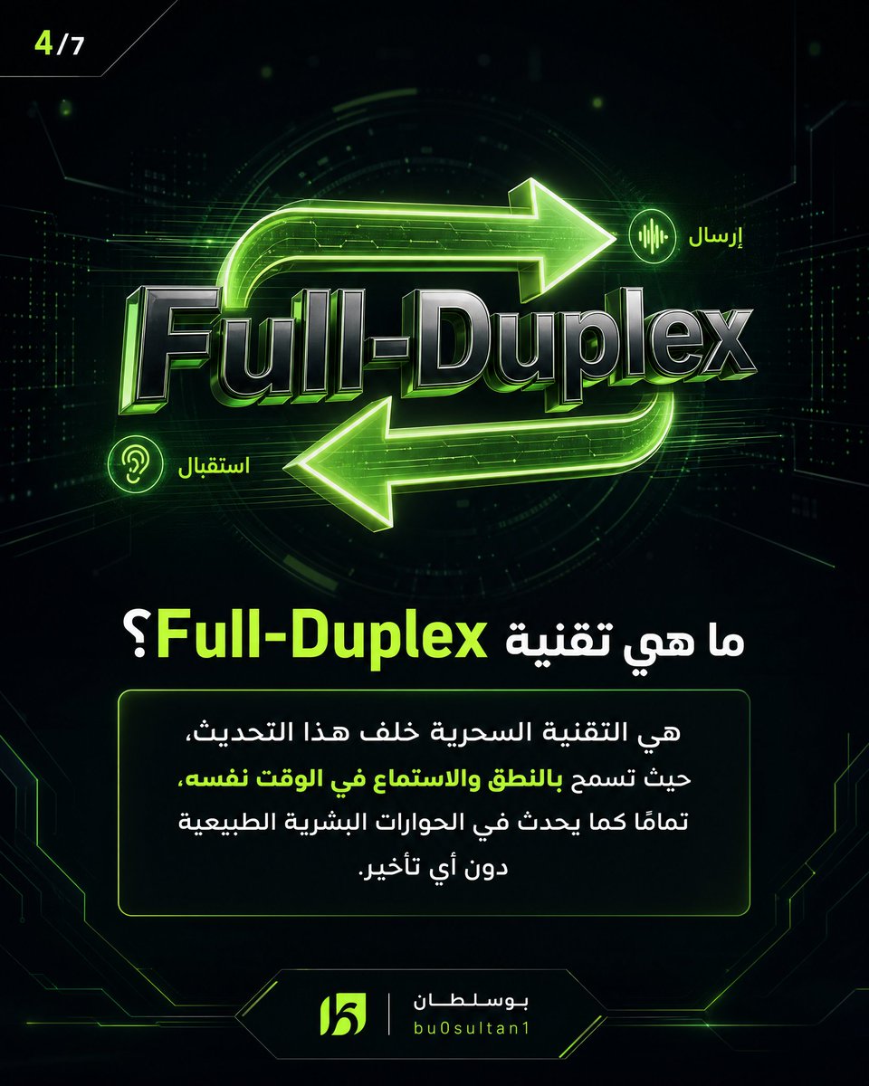 bu0sultan1's tweet photo. الذكاء الاصطناعي الآن ليس فقط مجيباً، بل مستمعاً ذكياً يفهم صمتك وتوقفاتك ويقاطعك في الوقت المناسب! https://t.co/29ie3LVxE0