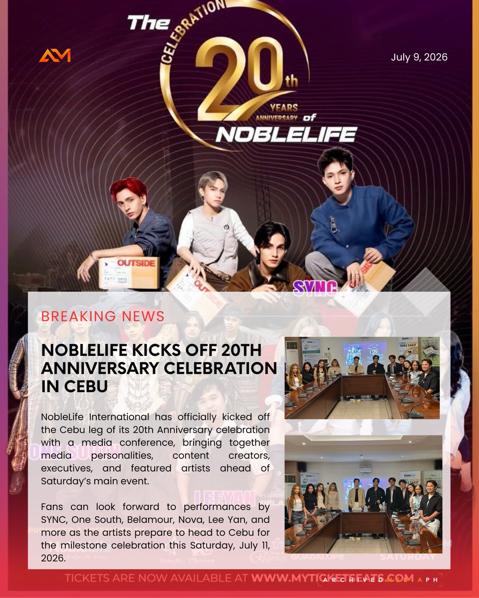 Archivedmediaph's tweet photo. PPOP News 🚨
NobleLife International has officially kicked off its 20th Anniversary celebration in Cebu! 🔥
SYNC, One South, Belamour, Nova and Lee Yan are set to perform this Saturday as excitement builds for the milestone event.
#syncph #OneSouth #Nova #LeeYan #NobleLife