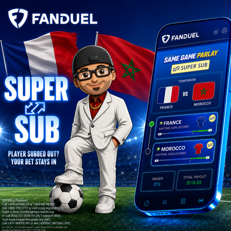 FanduelGuru777's tweet photo. LIKE, SHARE AND COMMENT for a chance at a free month membership to the DUB!!! I will give away before WNBA Tonight!!! 

🇫🇷 France vs. 🇲🇦 Morocco tomorrow... who do you have? ⚽🔥

Are you riding with France, or do you think Morocco has another upset in store?

If you're getting in on the action, don't forget about FanDuel's Super Sub promo—it adds even more excitement to every match.

👇 Drop your winner, score prediction, and favorite goalscorer in the comments!
#FDPartner #WorldCup #France #Morocco #SuperSub @FDSportsbook