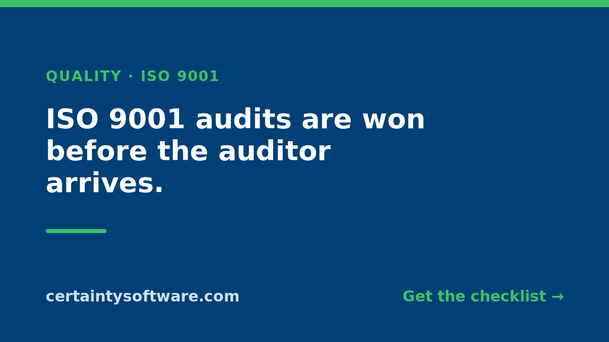 certaintysoft's tweet photo. ISO 9001 audits are won before the auditor arrives.

A clause-by-clause checklist (4–10) that tests for evidence, not just documents — updated for ISO 9001:2026:

https://t.co/kbbJzQll4A

#ISO9001 #QualityManagement #QMS https://t.co/jKpKdKFh2U