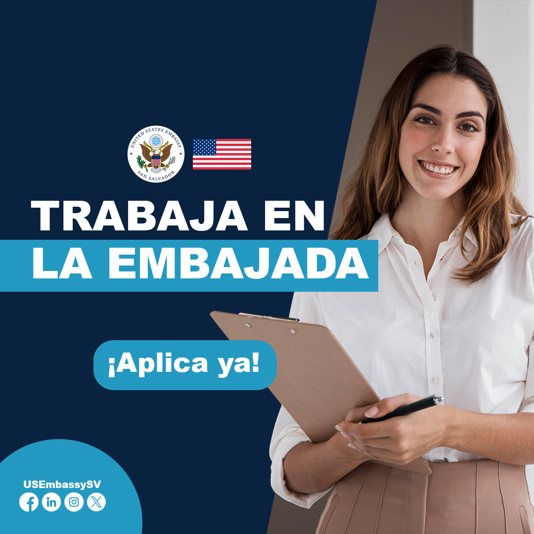 USEmbassySV's tweet photo. ¿Te interesa formar parte del equipo de la Embajada de Estados Unidos? 

Tenemos vacantes disponibles para:
🔹 Personal de mantenimiento especializado en carpintería
🔹 Supervisión de mantenimiento residencial

Consulta los requisitos y postúlate hoy: https://t.co/uQ9DirH7hP https://t.co/VZZveuFPQD