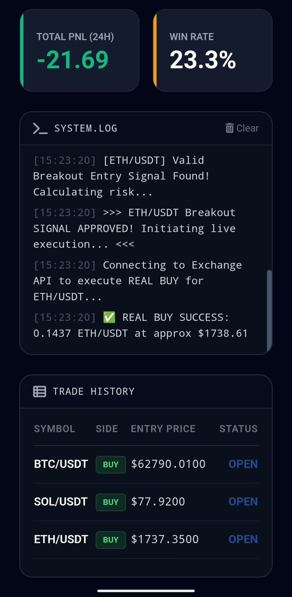Web3Gadaffi's tweet photo. Quietly Building My trading  Bot 🤖 

Tesnet interface currently running Smoothly.. 

I will be giving 10 lucky Persons access when it's complete..

Interact with this post and stay active if interested

#Crypto #cryptotrading #cryptoairdrop #BTC #cryptogiveaway https://t.co/EwTxRP788y