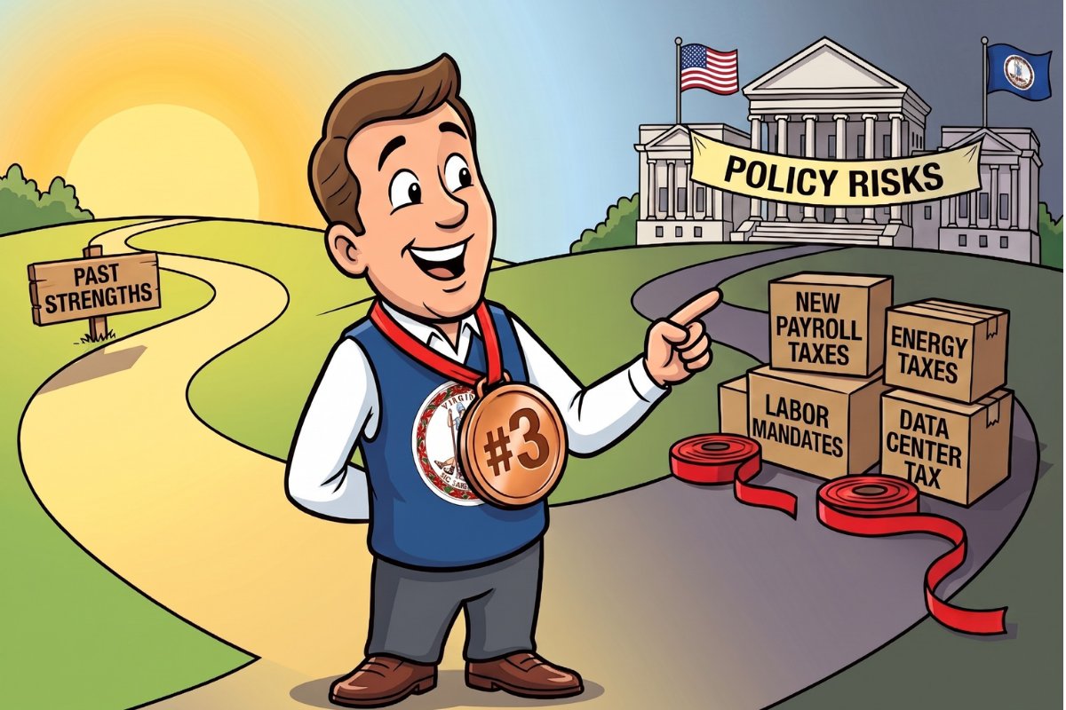 InstituteThomas's tweet photo. Virginia hit #3 on CNBC’s Top States for Business! 📈 But don't coast, this reflects past success, not future policy. New labor mandates and data center taxes threaten our edge.
https://t.co/PMFx8j3pxG #VAPol #VAEconomy https://t.co/ot3KU2xSIV