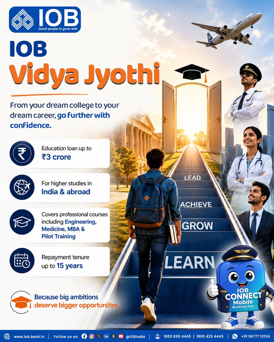 IOBIndia's tweet photo. Every milestone starts with a decision to believe in your potential.

Wherever your aspirations take you, let your focus stay on learning while we stand by your journey.

#IOBForYou #GoodPeopleToGrowWith #Education #FutureReady #StudentSuccess #DFS #RBI #BalancedGrowth https://t.co/2YE4maKXYK