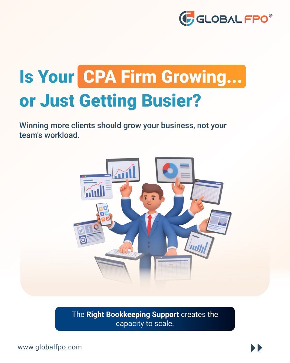 global_fpo's tweet photo. More clients shouldn't mean more chaos.

The right support helps your firm grow with confidence, improve efficiency, and create room for what matters most.

Ready to scale smarter? Let's talk- https://t.co/ZxXLqRFVKf

#CPAFirm #BookkeepingOutsourcing #AccountingOutsourcing #CPA https://t.co/0uQLi8wqpP