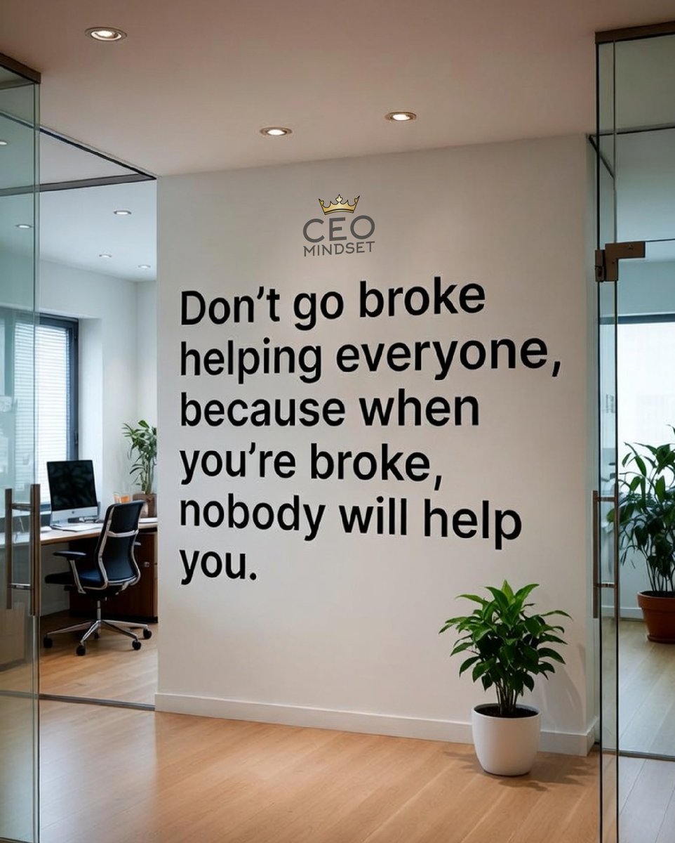 CEOMindsetX's tweet photo. The hardest lesson in business:

Stop setting yourself on fire to keep everyone else warm.

You can't pour from an empty bank account.
You can't build wealth by constantly rescuing people.

Become financially strong first.
Then your help becomes sustainable.

Protect your future before you fund someone else's.