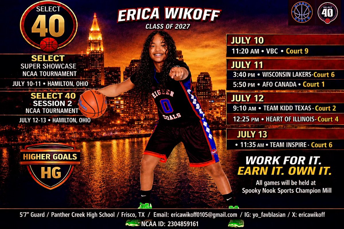 EricaWikoff's tweet photo. My Select 40 Showcase Schedule - Ohio Tournament https://t.co/xu1QMGfXZj