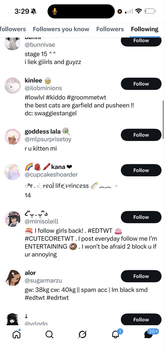 yawndera's tweet photo. this is exactly why you check peoples following, there is no reason a nsfw acc let alone a grown ass man should be following 14 yr olds ?? literal underage girls https://t.co/PGb4Vvm9vq