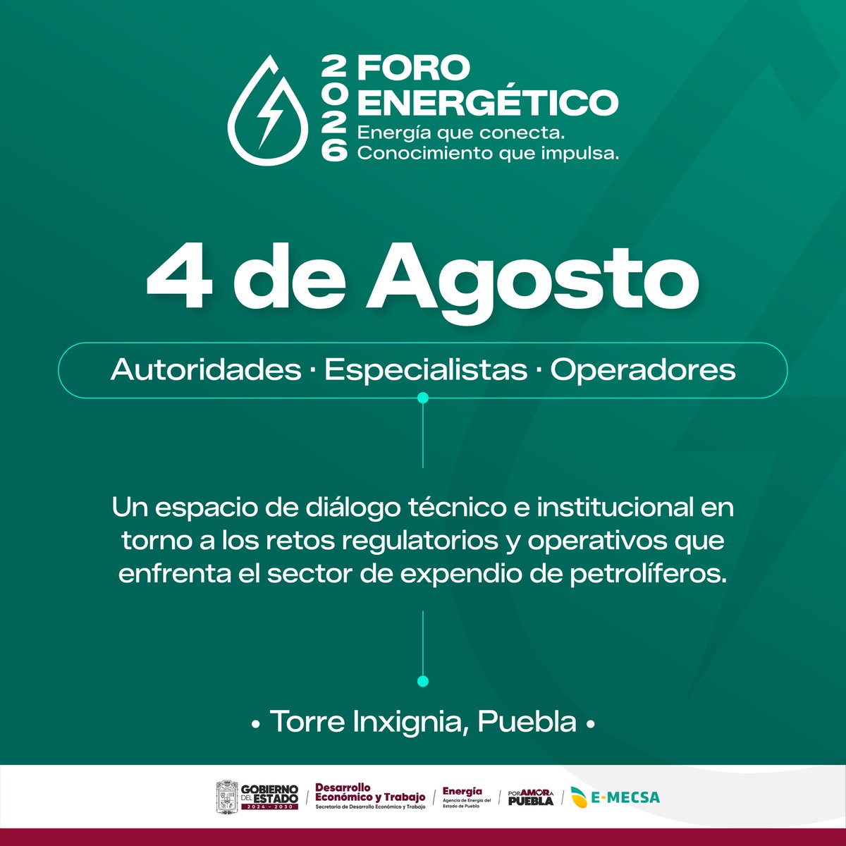 EnergiaPuebla's tweet photo. ⚡⚙️ ¡Sé parte del espacio donde se traza el rumbo de la industria! Te invitamos a participar en el Foro Energético 2026 este próximo 4 de agosto en Puebla. 🏢🔌

Ante un panorama que exige nuevas reglas, mayor control y máxima eficiencia técnica, la actualización inmediata es clave. Por ello en colaboración con el @Gob_Puebla  y @e_mecsa, organizamos este encuentro estratégico. 🚀💡

Mantente un paso adelante y asegura tu lugar.  
🎟️ Entrada sin costo · ⚠️ Cupo limitado
👉 Regístrate: https://t.co/mI1eLmMu3c

#PorAmorAPuebla