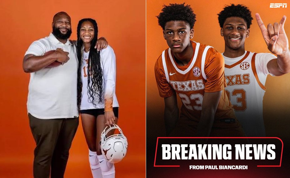 bhofheimer_espn's tweet photo. Congrats to ESPN's @mspears96. His son, Marcus Jr. - the No. 1 hoops player in @SCNext's Class of 2027, has committed to @TexasMBB. He will join big sis Cari, who was the No. 1 volleyball recruit in '25 and plays for @TexasVolleyball.

Marcus is one proud pop! #HookEm 🤘🏽 https://t.co/MPD1VI1GZ2
