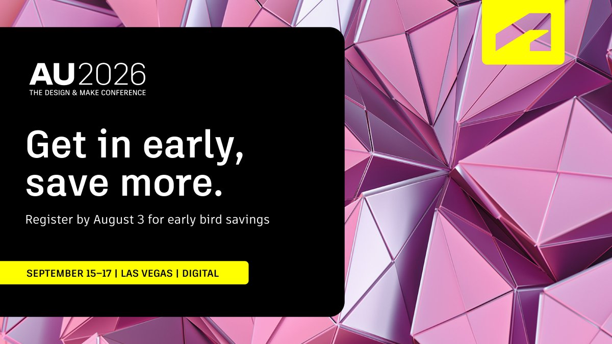 autodesku's tweet photo. Thinking about attending AU 2026? Don't miss your chance to save! 

🐦 Early Bird pricing ends August 3. Lock in the lowest pass rate before prices go up.

Register here: https://t.co/kaN1JnEsG0

#AU2026 #Autodesk https://t.co/xZRwqZkybn