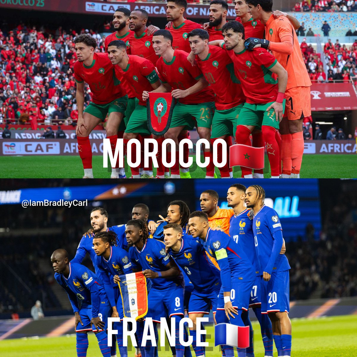 IamBradleyCarl's tweet photo. Geography teachers are crying tears of blood looking at the French and Moroccan starting lineups💀 https://t.co/89r7rWibfu