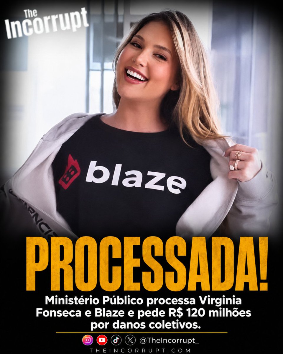 TheIncorrupt_'s tweet photo. 🗣DEU RUIM PRA VÍRGINIA | O Ministério Público do Distrito Federal entrou com uma ação civil pública contra Virginia Fonseca e a Blaze, pedindo R$ 120 milhões por danos morais coletivos.

Segundo a ação, a influenciadora teria atuado como peça central na divulgação da plataforma de apostas, com publicidade considerada enganosa e abusiva. 

O MP também pede a remoção de conteúdos publicitários e a adoção de medidas educativas sobre riscos do vício em jogos e endividamento.

A investigação teria partido de um relatório técnico que identificou mais de 42 mil reclamações contra a Blaze, envolvendo relatos de consumidores sobre retenção de valores, bloqueio de contas e dificuldades para sacar dinheiro.