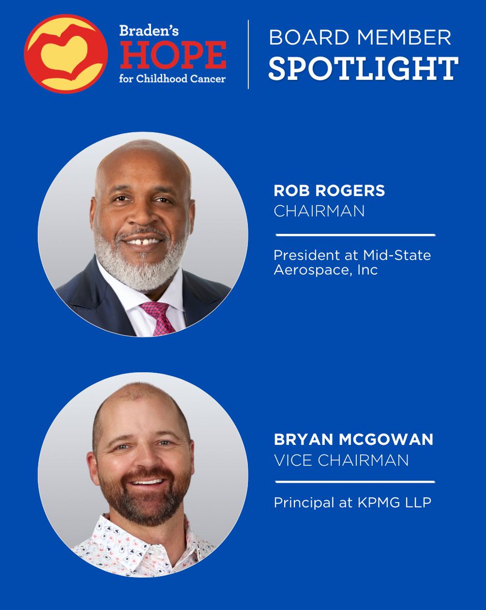 Bradenshope's tweet photo. Leadership rooted in hope. 💛💙❤️ 
As Braden’s Hope enters an exciting new chapter, we’re proud to highlight our 2026 Executive Board leadership: Board Chairman Rob Rogers and Vice Chairman Bryan McGowan. We’re grateful for their dedication and excited for all that’s ahead. 🫶🏻 https://t.co/6VdZamhZKf