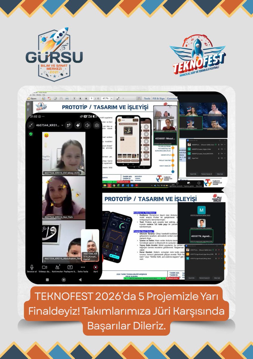 gursubilsem16's tweet photo. 🚀 TEKNOFEST 2026’da Büyük Gurur!

Yarı finale yükselen 5 projemiz için heyecan dorukta! Öğrencilerimiz ve danışman öğretmenlerimiz, jüri sunumlarına büyük bir özveriyle hazırlanıyor.

Final yolunda emek veren tüm takımlarımıza başarılar diliyor, emekleriyle gurur duyuyoruz.
💪🎯 https://t.co/VB585l6L8G