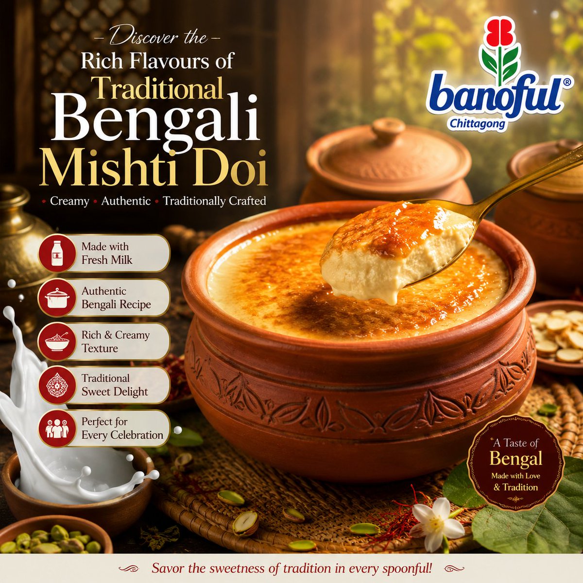 BanofulSweets's tweet photo. Taste the tradition. Share the happiness.

📍 Visit Banoful Chittagong today and experience the authentic flavour of Bengal in every spoonful!

#BanofulChittagong #MishtiDoi #TraditionalMishtiDoi #TasteOfBengal #AuthenticBengali #SweetTradition #DessertLovers #Foodie https://t.co/P7izu3kO5k