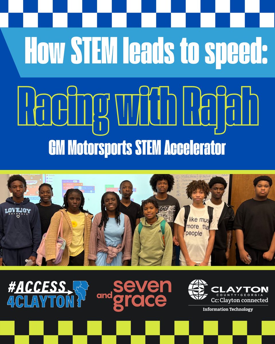 ClaytonCountyGA's tweet photo. The Clayton County Office of Digital Equity is offering innovative pathways to career development through the How STEM Leads to Speed: Racing with Rajah. Learn more by visiting https://t.co/BidpwZdy4b #ClaytonConnected https://t.co/KE3m5NUiHX
