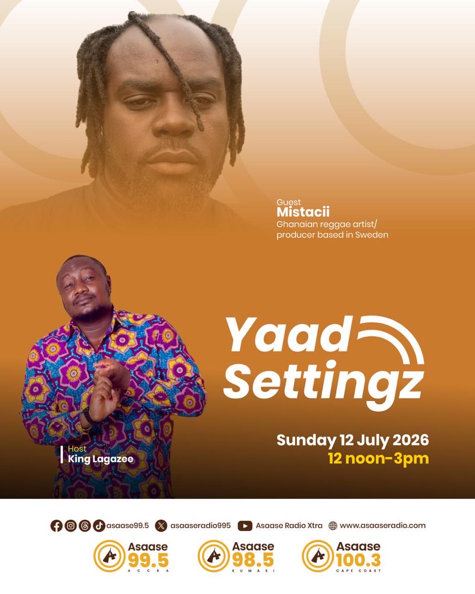 LagazeeSoundGH's tweet photo. One on one with @Dewiseman Ghanaian reggae artist and producer based in Sweden on #YaadSettingz on @AsaaseRadio995 With @KingLagazee live in studio

Sunday 12th July 2026

Time: 12pm - 3pm GMT

Listen: https://t.co/0X7zsBqaNQ

Stream: https://t.co/jXFjVD8rkP

#AsaaseRadio https://t.co/8getjL8BsP