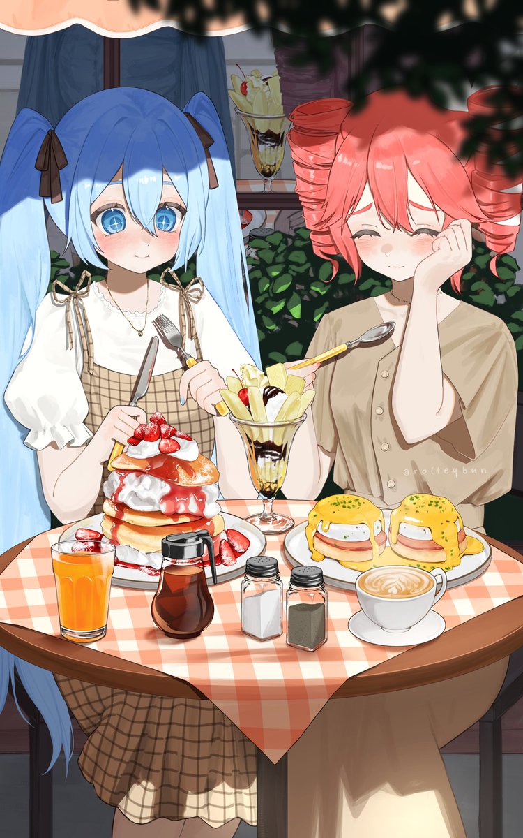 rolleybun's tweet photo. breakfast time 🥞🍳
#重音テト #初音ミク https://t.co/HnJpeebkYQ
