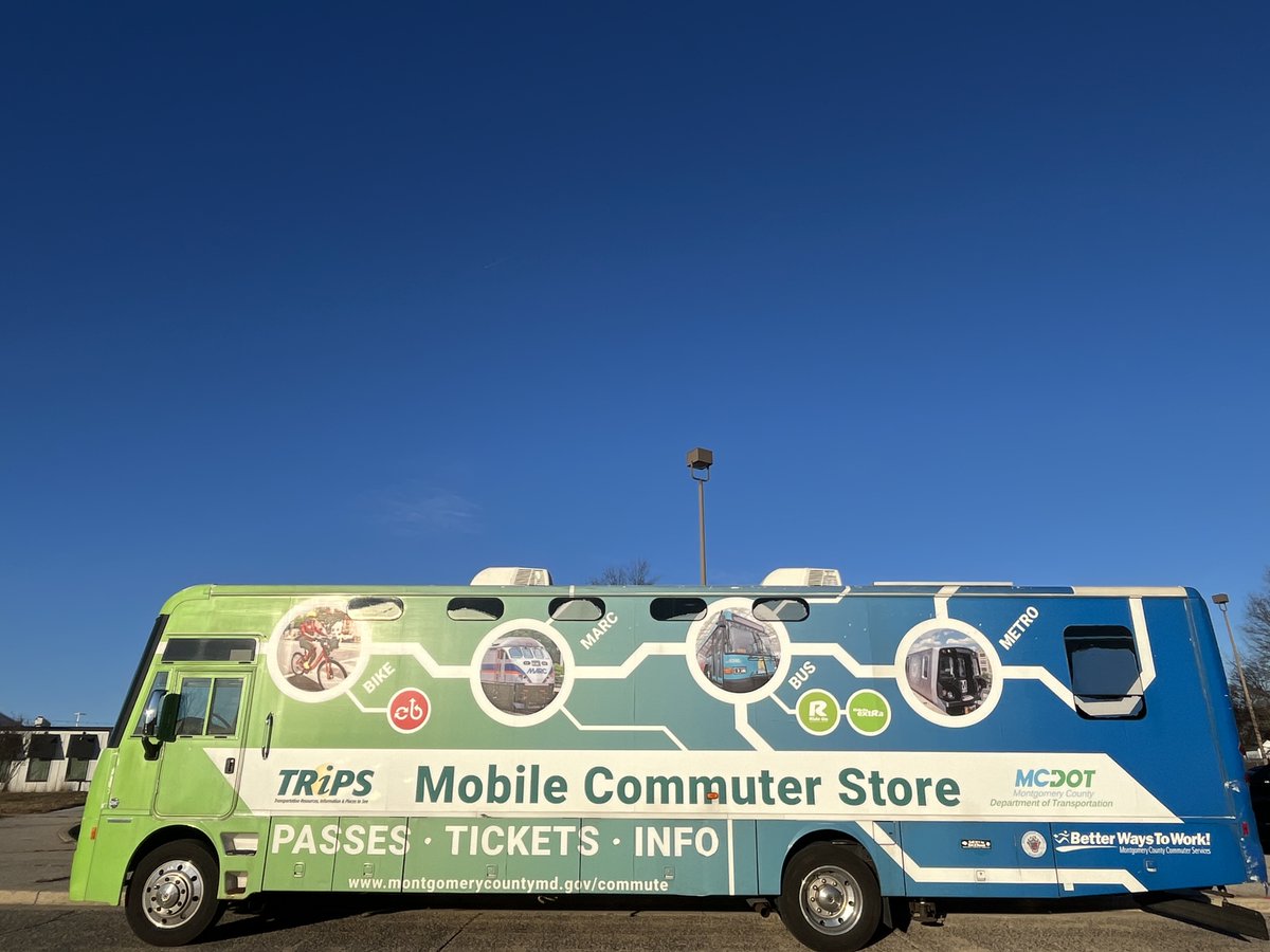 MCDOTNow's tweet photo. The Commuter Mobile Store is back! Find it on Friday, July 10 from 6-9 a.m. 
at Burtonsville Crossing Park &amp; Ride, 391 National Dr. in Burtonsville &amp; from 10 a.m.-1 p.m. at the Lake Forest Transit Center/Park &amp; Ride, 701 Russell Ave., in Gaithersburg. https://t.co/2rpcKgut0o