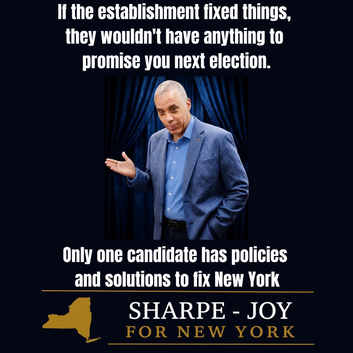 LarrySharpe's tweet photo. I have actual policies to address the very real problems we have here in New York. You can read them on my website at the link in the comments. https://t.co/CYINijO7g5