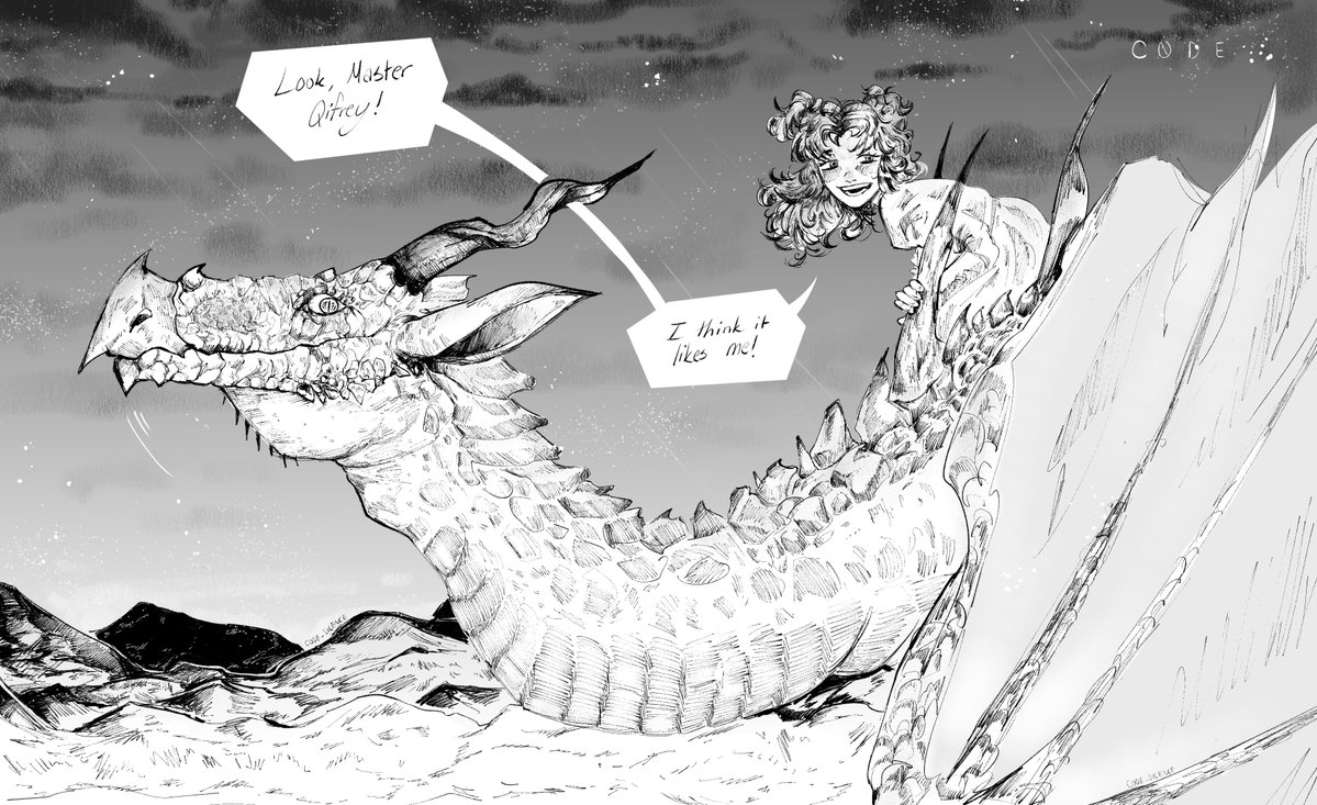 C0DE_SILENCE's tweet photo. Dragon rider Tetia! 
Manga style illustration I made as practice 

#WitchHatAtelier https://t.co/0Bp6TvEpNb