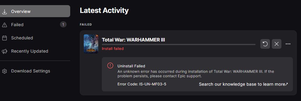 kris9kun's tweet photo. even crazier, uninstalling gives new error. no more using epic games store for buying games. >:( https://t.co/ni10fS5HeG
